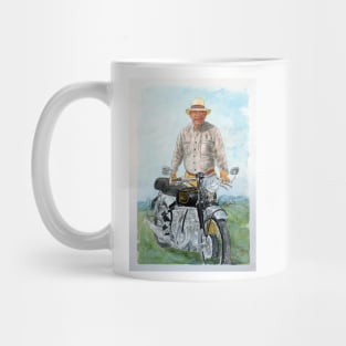 This is a watercolour painting from a photo of a good friend with his HRD Vincent Mug